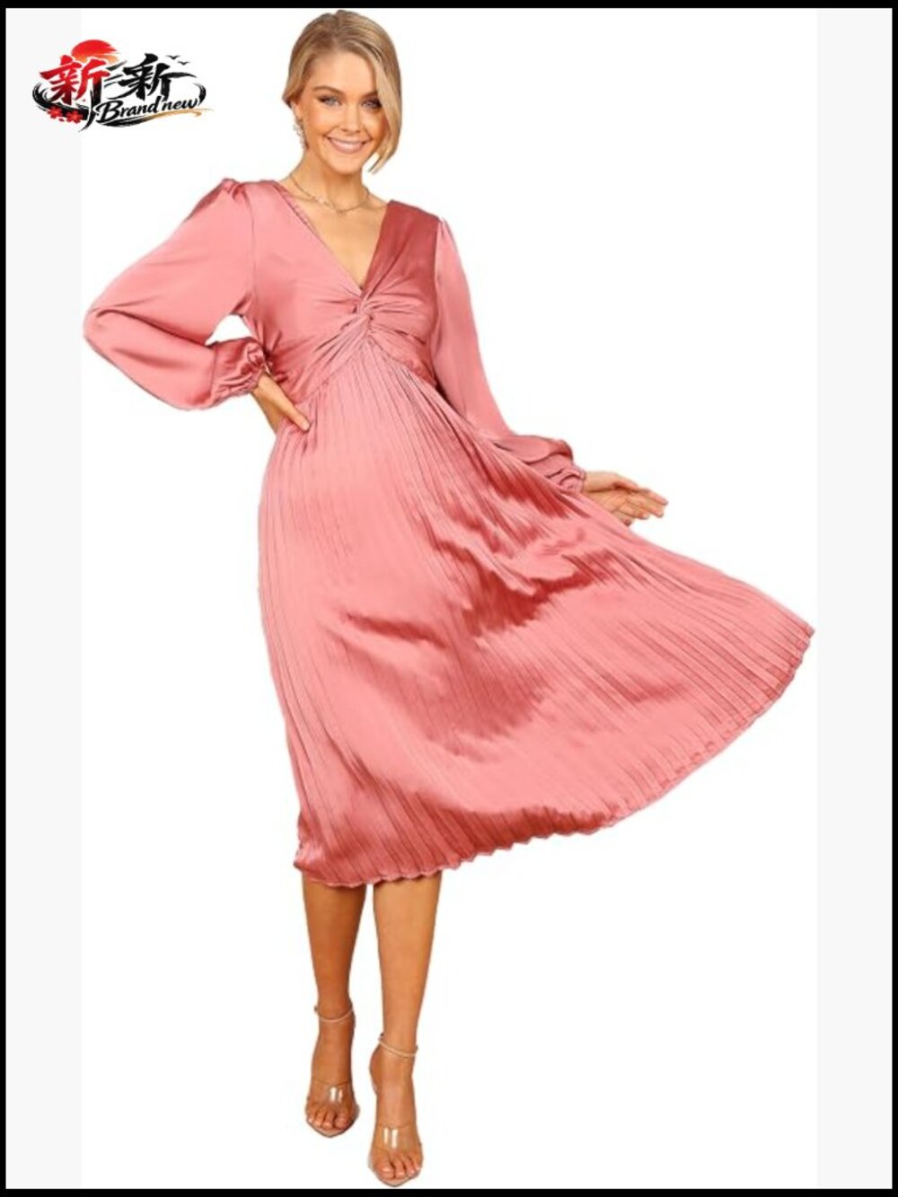 Petal & Pup Women's Noelle Twist Front Pleated Midi Dress (Poshmark)